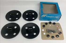 105117204 Saab Nos 900 4 Pc Wheel Center Caps - Black And Gold Emblem Pn 0273474