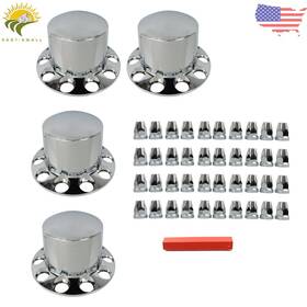 Thomletha Esl958725 Plastic Set Of 4 Semi 33mm Nut Covers Rear Chrome Wheel Axle Hub Cover Kit
