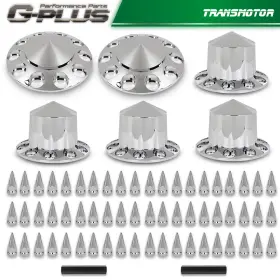 201541 Transmotor2013 Chrome Hub Cover Kit 33mm Front And Rear Semi Truck Wheel Axle Covers Spiked