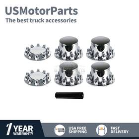 Usmotorparts 717839988293 Chrome Hub Cover Kits Front And Rear Semi Truck Wheel Axle 33mm Complete