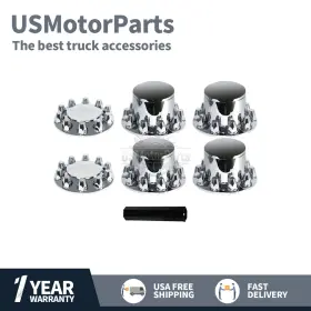 Usmotorparts 717839988293 Chrome Hub Cover Kits Front And Rear Semi Truck Wheel Axle 33mm Complete