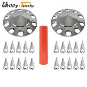 Utility-tools Ut4271928 Front Axle Cover Kit For Truck 33mm Spiked Chrome Thread-on Nut Covers