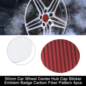 Uxcell 041814555706 4pcs 50mm Dia Red Carbon Fiber Texture Look Car Wheel Center Cover Sticker