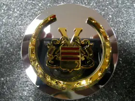 99-0728 Vogue 10331 Chrome Center Caps With Gold Logo 2-15/16 Inch - One/1
