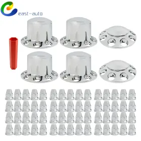 Ea979938su Wflnhb Chrome Hub Cover Wheel Axle Center Caps With 33mm Lug Nut Covers Semi Truck