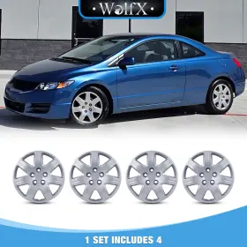 5104-b-16 Wolfx 16 Inch Set Of 4 Sliver Hub Caps Full Rim Wheel Covers For 2006-2011 Honda Civic