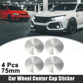 X Autohaux 734301193269 4pcs 75mm Car Wheel Center Hub Caps Universal Emblem Sticker Silver Tone