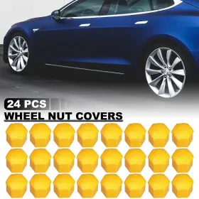 X Autohaux 743151920246 24pcs 21mm Wheel Lock Lug Bolt Nut Cover Caps With Clip Set For Toyota Yellow