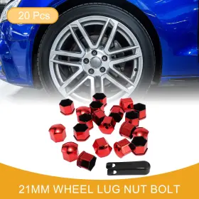 X Autohaux 781954439794 20 Pcs 21mm Universal Wheel Lug Nut Bolt - Car Plastic Chrome Red