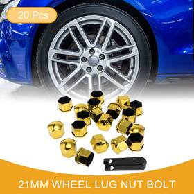 X Autohaux 781954440639 20 Pcs 21mm Universal Wheel Lug Nut Bolt - Car Plastic Chrome Gold Tone