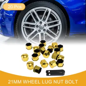 X Autohaux 781954440639 20 Pcs 21mm Universal Wheel Lug Nut Bolt - Car Plastic Chrome Gold Tone