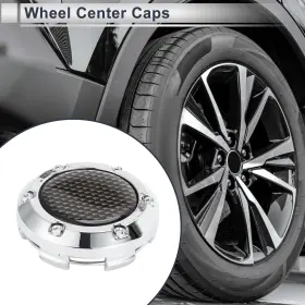 X Autohaux 781954834841 Wheel Center Caps 66mm Silver Tone 1 Pc With Brown Carbon Fiber Pattern Sticker
