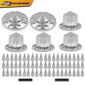 Yel187302 Yellowspeed Fits Chrome Hub Cover Kit 33mm Front And Rear Semi Truck Wheel Axle Covers Spiked Yel187302 Yellowspeed Fits Chrome Hub Cover Kit 33mm Front And Rear Semi Truck Wheel Axle Covers Spiked