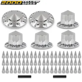 Ylw108108 Ylwspeed2000 Fits Hub Cover Kit 33mm Front And Rear Semi Truck Wheel Axle Covers Spiked