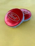 Set Of Ford Red Wheel Center Caps, Hub 54MM, 6M211003AA Used. Price: $26.83.