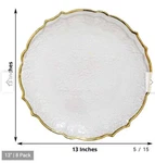 Three (3) 13" Gold Scalloped Rim Clear Glass Buffet/charger New. Price: $75.00.