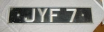 Orig British English License Tag "jyf 7" 40S 1950S Rolls-royce Bentley Jag Mg Used. Price: $60.00.