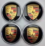 Porsche 76MM Gloss Black Wheel Center Caps Silver Crest Hub Covers Set Of 4 New. Price: $33.00.