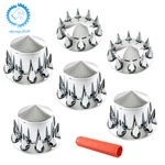33MM Front + Rear Wheel Axle Covers Spiked For Semi Truck Chrome Hub Kit New. Price: $115.04.