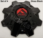 4 New 1001-83GBQ Gloss Black Red Short Lug Fuel Wheel Rim Center Caps Screws. Price: $144.00.